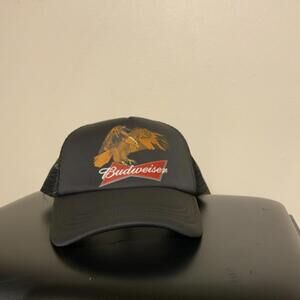 Budweiser Brand Black SnapBack Trucker Hat With Majestic Eagle Perched On Logo